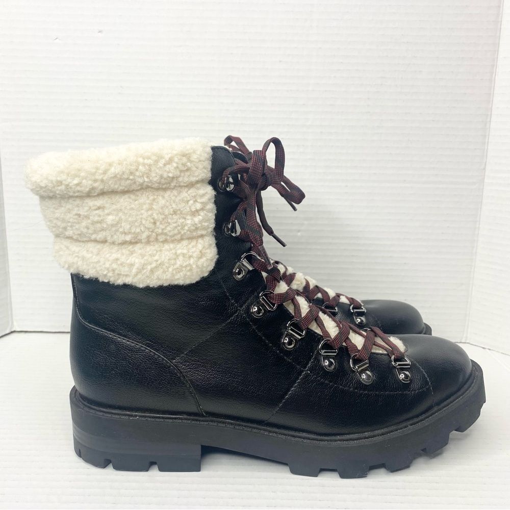 Nine West Womens Size 9.5 Rima Black Faux Leather Combat Boots Lug Sole